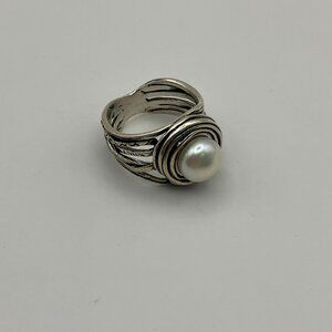 Jean Rachel Sterling Silver 925 Jewellery Ring Mermaid Pearl Wide Band Ring